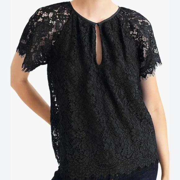 J. Crew Lace Black Short Sleeve Top - Picture 1 of 6